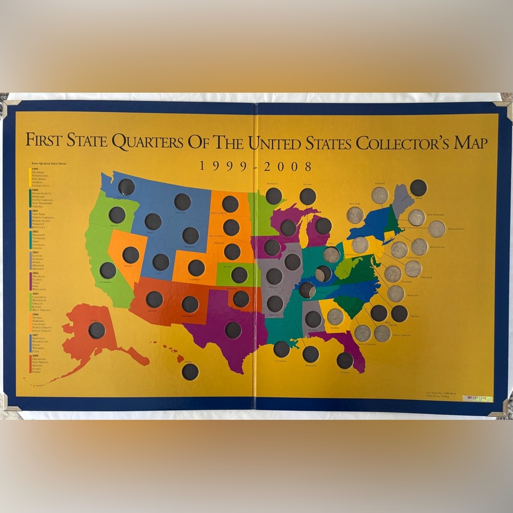 Official First State Quarters Collector’s Map (1999–2008 Includes Quarters + COA